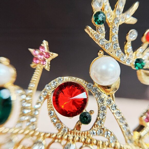 Festive Holiday Crown, Christmas Headband, Gold Tiara Crown, Reindeer headpiece